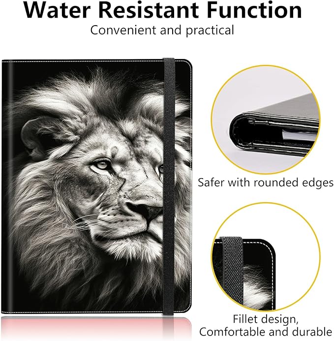 Lion PU Leather Padfolio Clipboard Notepad with Pen Loop and Elastic Strap Interview/Resume Document Organizer for Business School Office