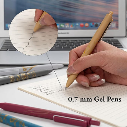 MiSiBao 0.7mm Black Ink Gel Pens Refillable & Retractable Gel Ink Rolling Ball Pens Gilding Process Pattern Smooth Writing Gel Pen (9-pack)