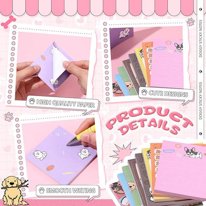9 Pads Cute Sticky Notes Cartoon Animal Self Stick Notepads 3x3 Inches Notes Adhesive Memo Pad Office Decor Gifts for Students School Office Meeting (Dog)