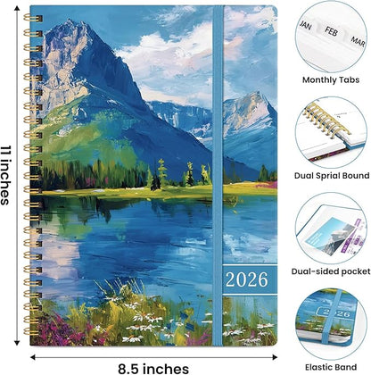 2026 Planner, Weekly and Monthly Planner for Women, January 2026 to December 2026, Pretty Hardcover 2026 Calendar Planner Book with Tabs, Inner Pocket, Spiral Bound, Perfect Office Home School Supplies - 8.5" x 11", Summer Valley