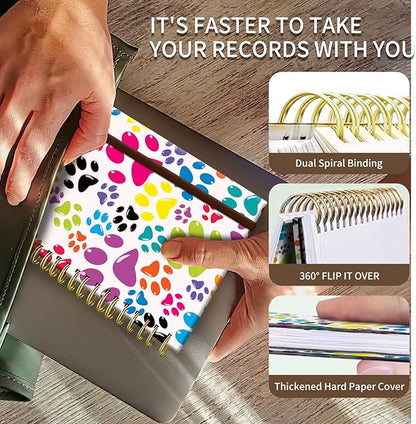 Spiral Journal Notebook, A5 Cute Notebooks for Women Men, College Ruled Hardcover Notebook for Work & Note Taking, 60 Pages Double-Wire Journals for Writing Colorful Dog Paws