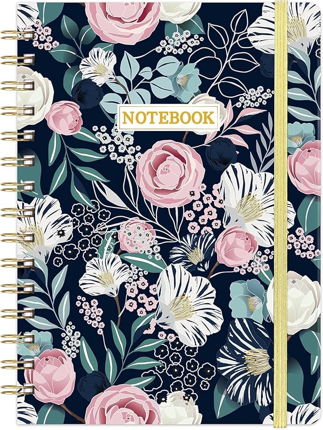 Ruled Notebook/Journal - Classic Lined Journal/Notebook, 6.4'' x 8.5'', Hardcover with Thick Paper, Twin-Wire, Banded + Pen Holder +Inner Pocket - Petunia