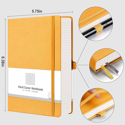 AHGXG Graph Paper Notebook - 320 Pages Grid Notebook Thick Journal A5, 100gsm Thick Graph Paper, Leather Hardcover, Inner Pocket,5.75'' × 8.38''- Yellow