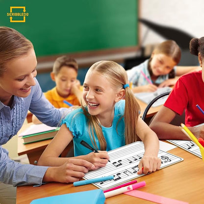 Scribbledo 10 Pack Dry Erase Music Staff Lap White Boards 9"X12" l Write Musical Notes and More Whiteboard (Double Sided) Music Classroom Supplies Must Haves Includes 10 Erasers