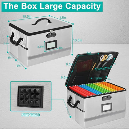File Box with Lock, Portable Document Organizer Box with Handle, Fireproof File Box for Home Office, Legal File Organizer Storage