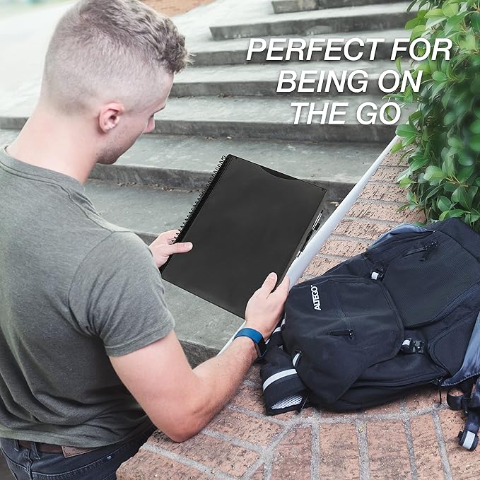 Samsill Deluxe 24 Pocket Spiral Project Organizer with Refillable Notepad Holder, Customizable Front Cover, 12 Dividers with Erasable Write-On Tabs in Gray, Plastic Folders with Pockets