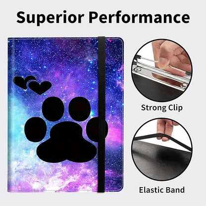 Padfolio Folder with Clipboard,Portfolios Organizer Clipboards with Storage Clipboard Writing Pad PU Leather Conference Document Organizer with Business Card Holder,Dog Paw Print