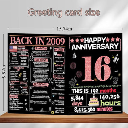 Joycard 16th Anniversary Card for Women, Wedding Card for Wife, Sweet Marriage Decorations Gifts for Couple, Perfect for Her on Anniversary Day, Back in 2009