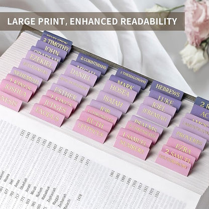 Bible Tabs for Women & Men, Laminated Bible Tabs for Study Bible, Large Print Bible Tabs for Easy Navigation, Bible Index Tabs, 66 Tabs Old & New Testament, Extra 9 Blank Tabs - Violet Ombre