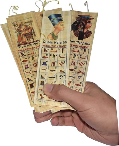 Set 20 Large Egyptian Bookmarks Book Marks Papyrus Paper 7"x2" (18x5 cm) Original Handmade Hand Painted Painting Hieroglyphic Ancient Pharaoh Alphabets Papyri Sheets Art Educational School History