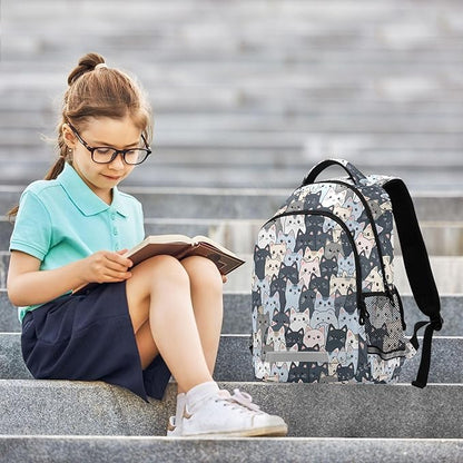 MNSRUU Laptop Backpack with Chest Strap, Cute Cat School Backpack, Travel Hiking Backpack for Boys Girls Teen Adult, Rucksack, Knapsack