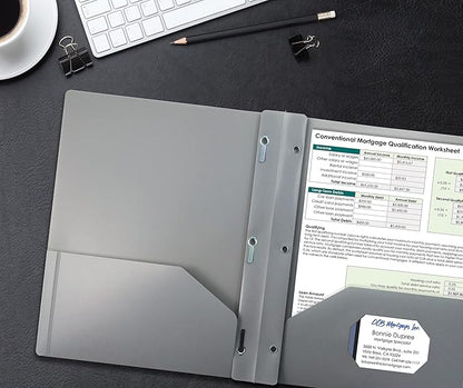 Better Office Products Gray Plastic 2 Pocket Folders with Prongs, 24 Pack, Heavyweight, Letter Size Poly Folders with 3 Metal Prongs Fastener Clips, Gray