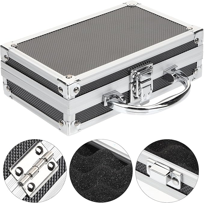 ERINGOGO Aluminum Attache Case - 7inch Lock Metal Briefcase with Ripple Foam, Hard Aluminum Carrying Case for Men, Universal Portable Tool Case for Laptop/Luggage/Instrument, Black