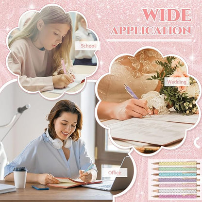 Sherr 7 Pcs Fancy Pens for Women Cute Sparkly Glitter Pens with 10 Pcs Black Ink Refills Pretty Gifts for Girls Office School Christmas Graduation(Mixed Color,Pearl)