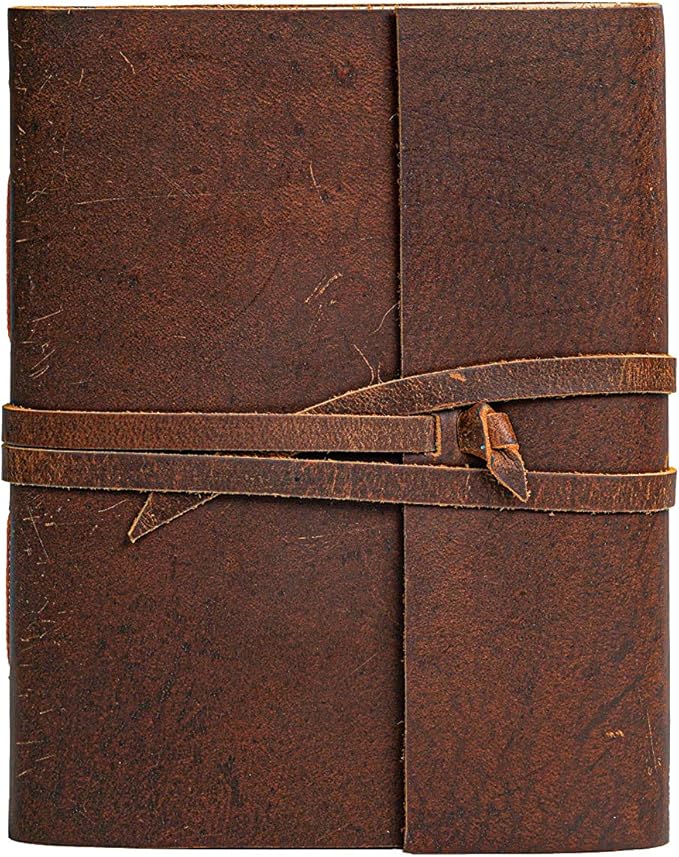 Leather Notebook - Rustic Handmade Vintage Leather Bound Journals for Men and Women - Leather Craft Unlined Paper 300 Pages, Leather Book Diary Pocket Notebook, Diary to Write in (7.5" x 10" Inch)
