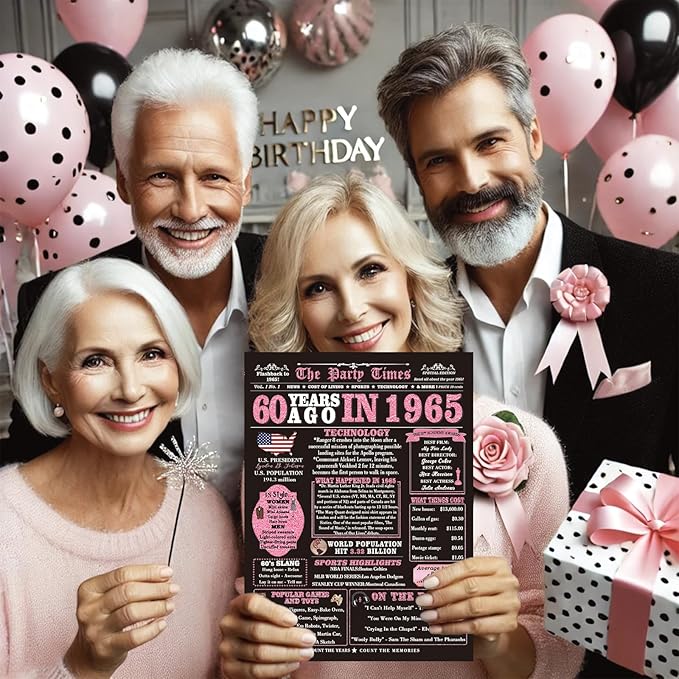 Big 60th Birthday Decorations,60th Birthday Card Gifts for Women,60th birthday decorations for woman,60 Year Old Birthday Card Gifts for Sister Friends, Back in 1965 Birthday Card, Rose Pink Gold
