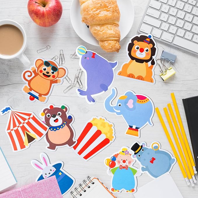 30 Pack Circus Sticky Notes - Carnival Self Sticky Notepads Circus Clown Cute Animals Writing Memo Pads for Back to School Office Supplies Birthday Carnival Party Favors Goodies Bag Fillers