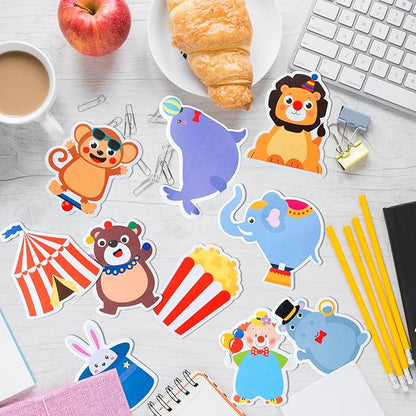 30 Pack Circus Sticky Notes - Carnival Self Sticky Notepads Circus Clown Cute Animals Writing Memo Pads for Back to School Office Supplies Birthday Carnival Party Favors Goodies Bag Fillers