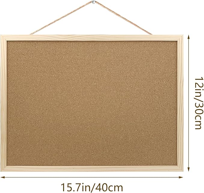 GDMINLO Cork Board Bulletin Board, 15.7"X 11.81" pin Boards for Walls, Oak Wood Finish Frame, Wall Mounted Cork Board for Office Home and School(Pins, Eye Bolts, gaskets, Screws)