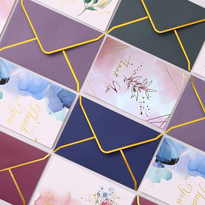 Heavy Duty Thank You Cards with Envelopes - 36 PK - Gold Thank You Notes 4x6 Inches Baby Shower Thank You Cards Wedding Thank You Cards Small Business Graduation Funeral Bridal Shower (Assortment)