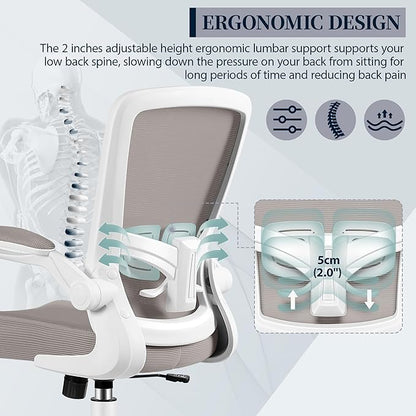 FelixKing Office Chair, Ergonomic Desk Chair with Adjustable Height and Lumbar Support Swivel Chairs, Desk Computer Chair with 90°Flip up Armrests for Conference Room (Gray)