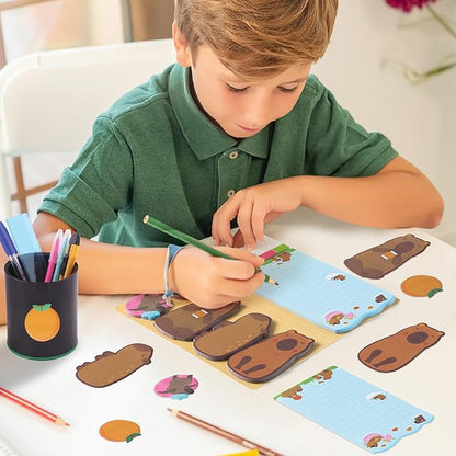 B1ykin Sticky Notes Set - Cartoon Theme Cute Self-Stick Notes Pad Teacher Appreciation Gifts， Self-Adhesive Writing Memo Pages Sticky to Do Notepad for Kids Employee School Office (Capybara)