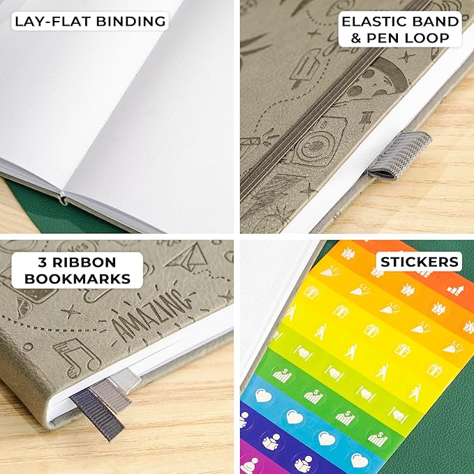 Clever Fox Dotted Journal 2.0 – Compact Planning and Sketching Dot Grid Notebook 120 GSM Thick, No-Bleed Paper – Planner with Pen Loop, Pocket, Ribbons, Stickers A5 - Gray