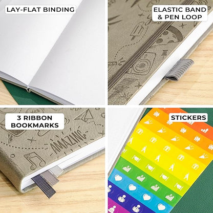 Clever Fox Dotted Journal 2.0 – Compact Planning and Sketching Dot Grid Notebook 120 GSM Thick, No-Bleed Paper – Planner with Pen Loop, Pocket, Ribbons, Stickers A5 - Gray