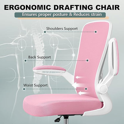FelixKing Drafting Chair Ergonomic Tall Office Chair, Breathable Mesh Chair with Adjustable Footrest Ring Lumbar Support Flip-up Armrests, High Back Executive Comfy Task Computer Chair for Home Office