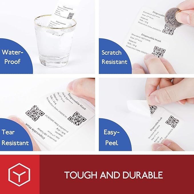 Phomemo Original [6x230 pcs] Labels Square Series, 1.57''x1.18'' (40x30mm) M110 M100 M220 M22 M12 M200 Labels, White, 230 Labels/Roll, 6 Rolls, Multi-Purpose Adhesive Thermal Phomemo Labels