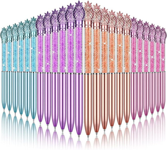 24 Pieces Big Crystal Diamond Pens Bling Ballpoint Pen Black Ink Rhinestones Pen for School Office Supplies Christmas Wedding Birthday Present, 4 Colors(Pineapple Style)