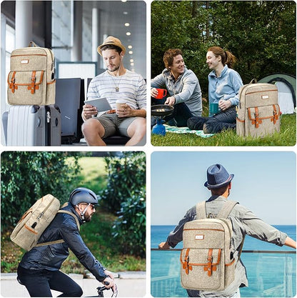 Nicole Miller Travel Laptop Backpack-Business Anti Theft Vintage Backpack with USB Charging Port-Water Resistant Computer Bag (Tan)