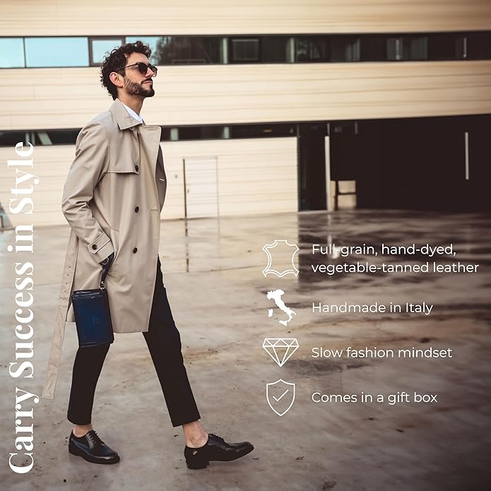 Time Resistance Leather Clutch for Men Organizer Wrist Bag Briefcase Handmade in Italy Gift Box Included