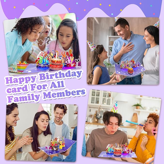 Customizable Age 3D Birthday Card – LED Light, Blowable Candle & Music Pop-Up Greeting Card for Women, Men (1-100 Years) Purple Gold