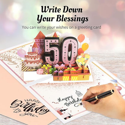 50th Birthday Card for Women Mom, Jumbo 3D Pop Up 50th Valentines Day Gifts Card for Wife Her, Happy 50th Birthday Decorations for 50 Year Old Women Funny Birthday Gifts, Review of 1975, Pink