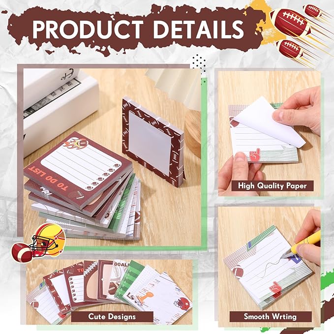 Thenshop 9 Pads Sport Sticky Notes Ball Self Stick Notepads 3x3 Inches Notes Cute Adhesive Memo Pad Gifts for Office Sports Birthday Party Favors(Football)
