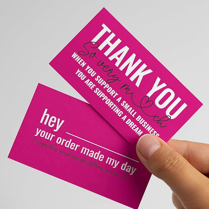 ITZAMNA Thank you for supporting small business cards Customer appreciation note cards Pink Script with Heart Pack of 100 HOTPINK