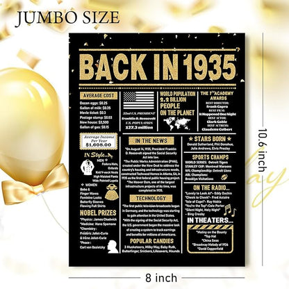 90th Birthday Card, 90th Birthday Decorations for Women Men, 90th Birthday Gifts for Grandma Grandpa, Back in 1935 Birthday Card, Black Gold