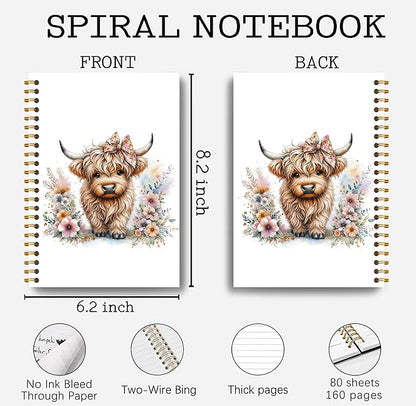 Floral Highland Cow Notebook - Western Notebook, Cow Notebook, Highland Cow Office Supplies, Highland Cow Gifts, Cute Highland Cow Stuff, Farmhouse Highland Cows Spiral Notebook 5.5x8.3