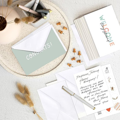 KIBAGA Beautiful Greeting Cards Set of 60 with Envelopes & Stickers - Tasteful Assorted Blank Note Cards - Perfect Get Well, Congratulations, Holiday & More Stationary Cards For All Occasions