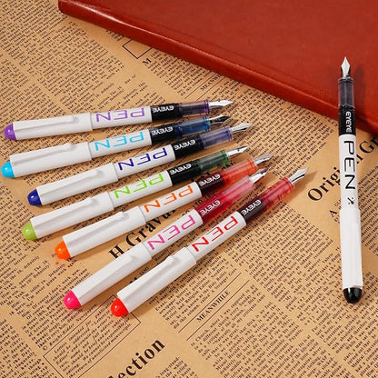 EYEYE Fountain Pens for Writing, 8 Pack Assorted Colors Fine Point Disposable Fountain Pens Stainless Steel Nib, Smooth Writing for Calligraphy, Journaling, Drafting, Sketching, Doodling & Gifts