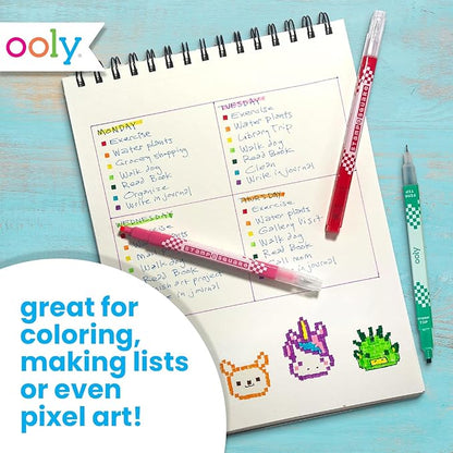 Ooly 12 Double-Sided Square Stamping Markers with a Square Stamp and 0.8mm Fine Point Tip on Each Side, Easter Activities for Kids, Ideal for Pixel Art, List Making and More