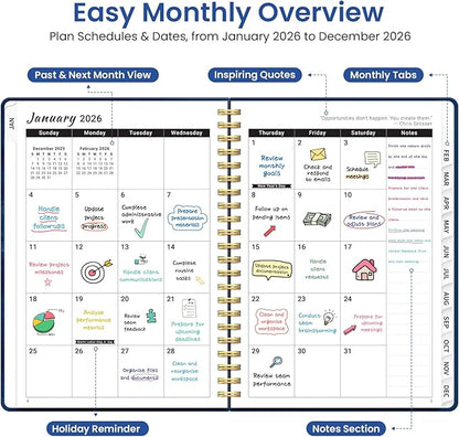 2026 Planner, Weekly and Monthly Planner for Women, January 2026 to December 2026, Pretty Hardcover 2026 Calendar Planner Book with Tabs, Inner Pocket, Spiral Bound, Perfect Office Home School Supplies - 6.3" x 8.5", Ocean Postmarks