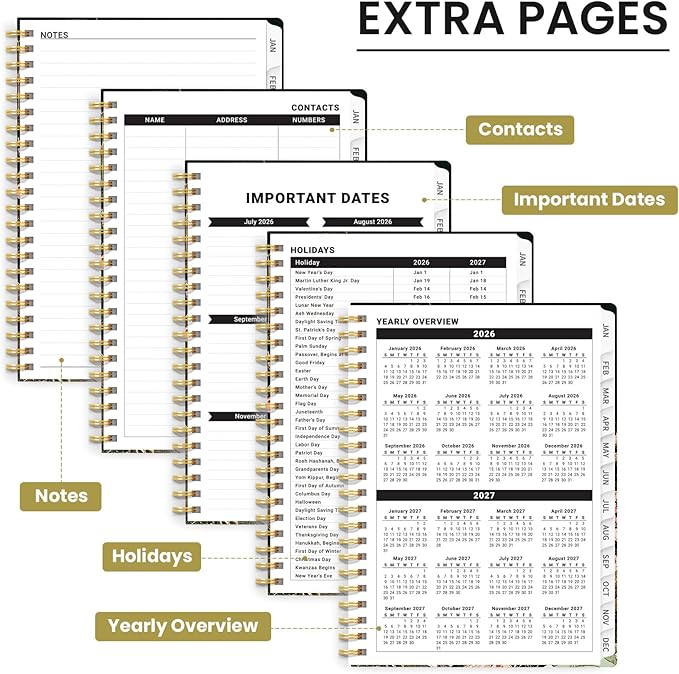 2026 Planner, Weekly and Monthly Planner for Women, January 2026 to December 2026, Pretty Hardcover 2026 Calendar Planner Book with Tabs, Inner Pocket, Spiral Bound, Perfect Office Home School Supplies - 8.5" x 11", Wildwood Fox