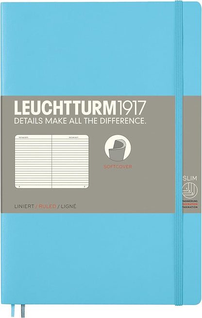 LEUCHTTURM1917 - Notebook Softcover Paperback B6+ - 123 Numbered Pages for Writing and Journaling (Ruled, Ice Blue)