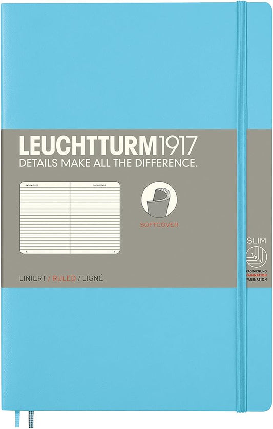 LEUCHTTURM1917 - Notebook Softcover Paperback B6+ - 123 Numbered Pages for Writing and Journaling (Ruled, Ice Blue)