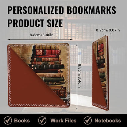 4 Pieces Leather Bookmarks, Cute Book Accessories for Reading Lovers, Page Markers for Women Men Kids Students Teachers Retirement Birthday Gift (Retro Books)