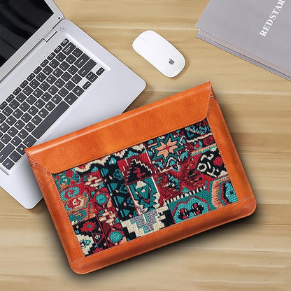 14 Inch Laptop Sleeve for 14 Inch MacBook Pro/Max M3 M2 M1 Notebook Laptop Case,Genuine Leather Laptop Cover for 14 Inch Notebook,Macbook Travel Protective Case with Buckle,Brown