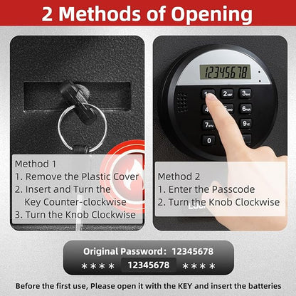 1.6 Cubic Feet Fireproof Safe Box, Fireproof Home Safe for Money, Jewelry, Documents and Valuables W/Digital Keypad,Alarm System,Removable Shelf Safe, Home and Office Use Fireproof Document Box