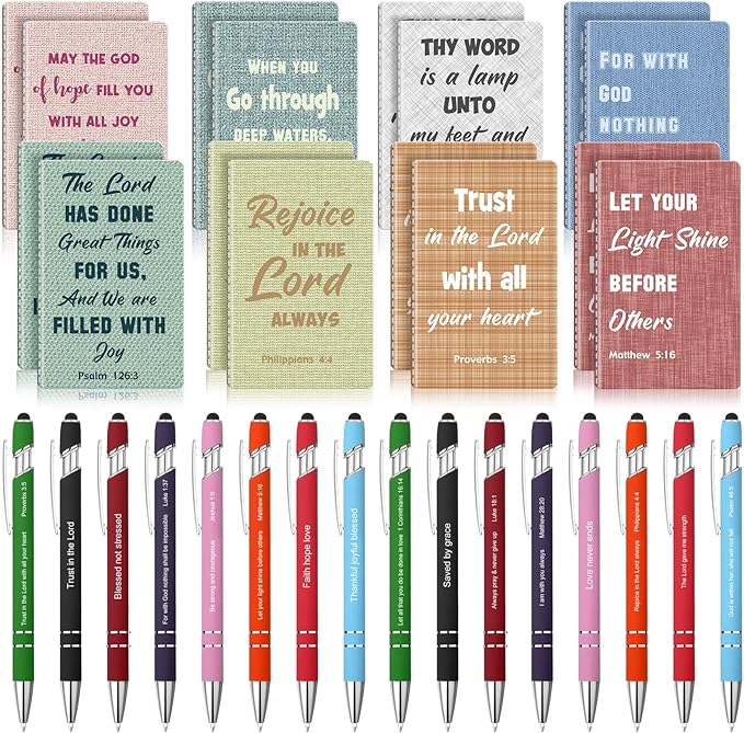 Funrous 32 Pcs Motivational Quote Pens Inspirational Notepads Mini Journal with Ballpoint Pen Small Notebooks Gift Set for Men Women Coworkers, Adult Party Favors Prizes Gift Bulk(Texture)